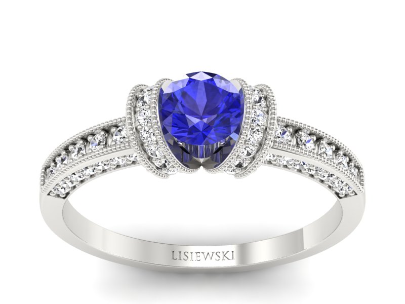 Złoty pierścionek z szafirem i brylantami zloty - p16079bszc