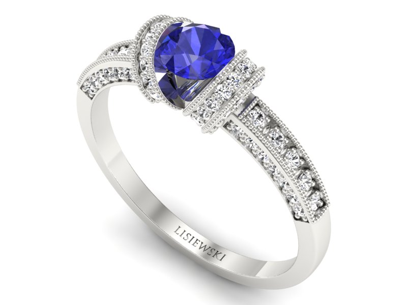 Złoty pierścionek z szafirem i brylantami zloty - p16079bszc — zdjęcie 3