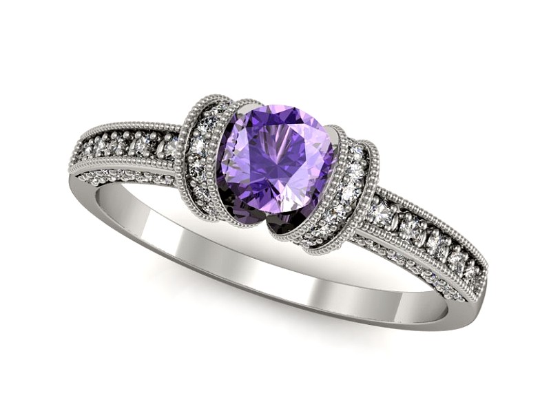 Pierścionek z tanzanitem białe złoto i brylantami - p16079bt — zdjęcie 4