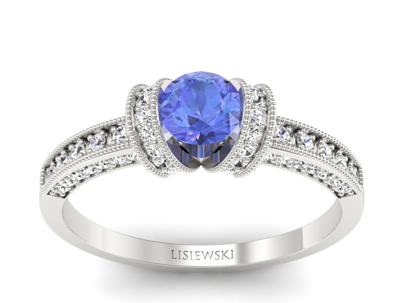 Pierścionek z tanzanitem białe złoto i brylantami - p16079bt