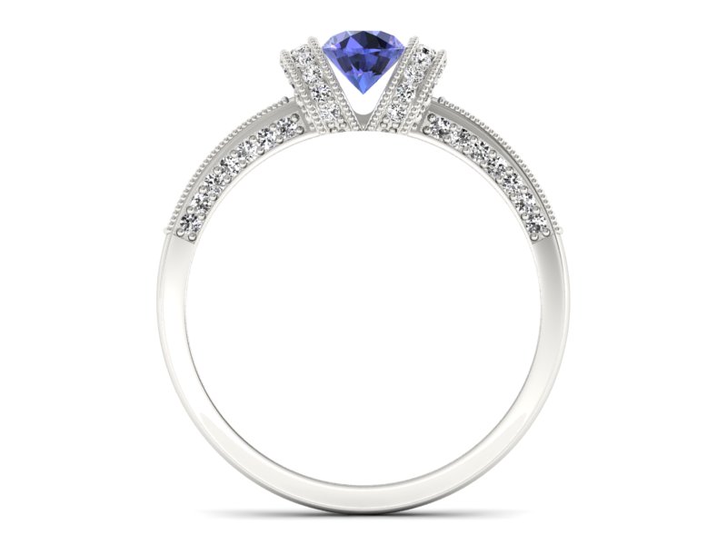 Pierścionek z tanzanitem białe złoto i brylantami - p16079bt — zdjęcie 2