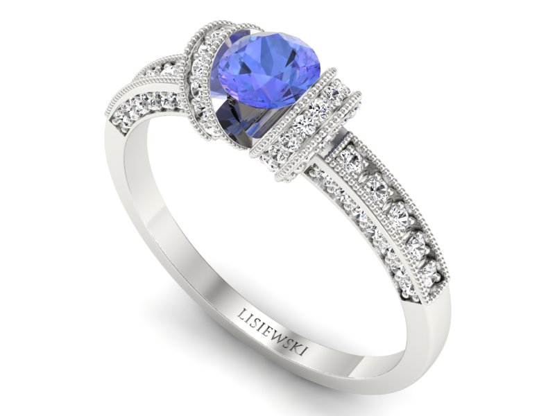 Pierścionek z tanzanitem białe złoto i brylantami - p16079bt — zdjęcie 3