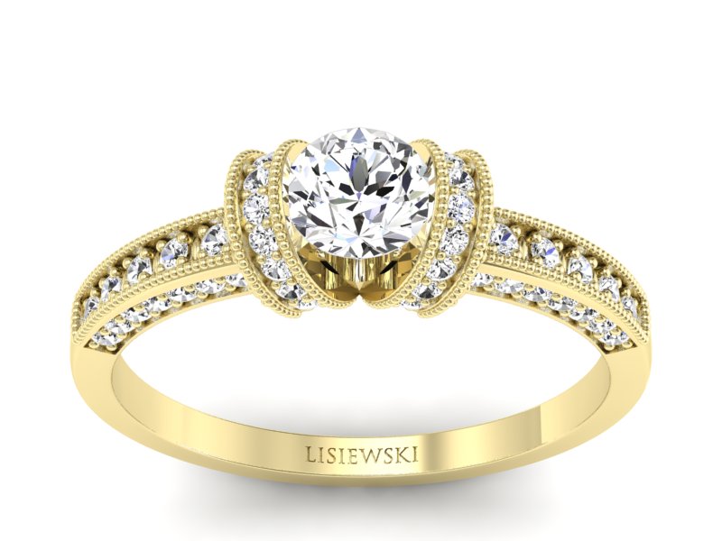 Złoty pierścionek z brylantami żółte złoto - p16079z