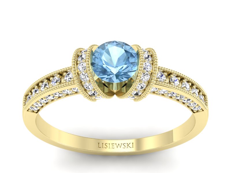 Złoty pierścionek z topazem i brylantami - p16079za