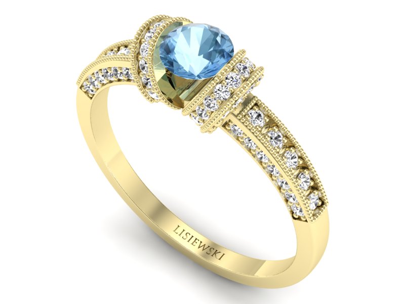 Złoty pierścionek z topazem i brylantami - p16079za — zdjęcie 3