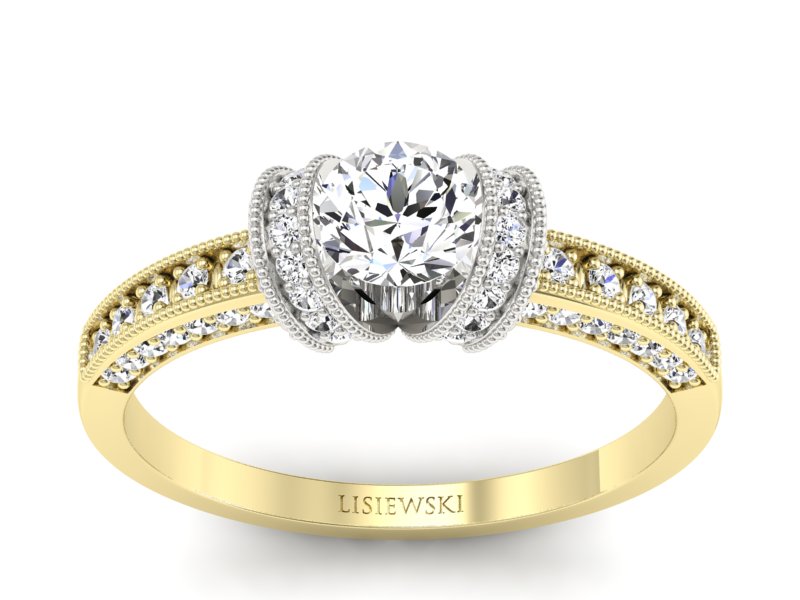 Pierścionek z brylantami białe żółte złoto - p16079zb