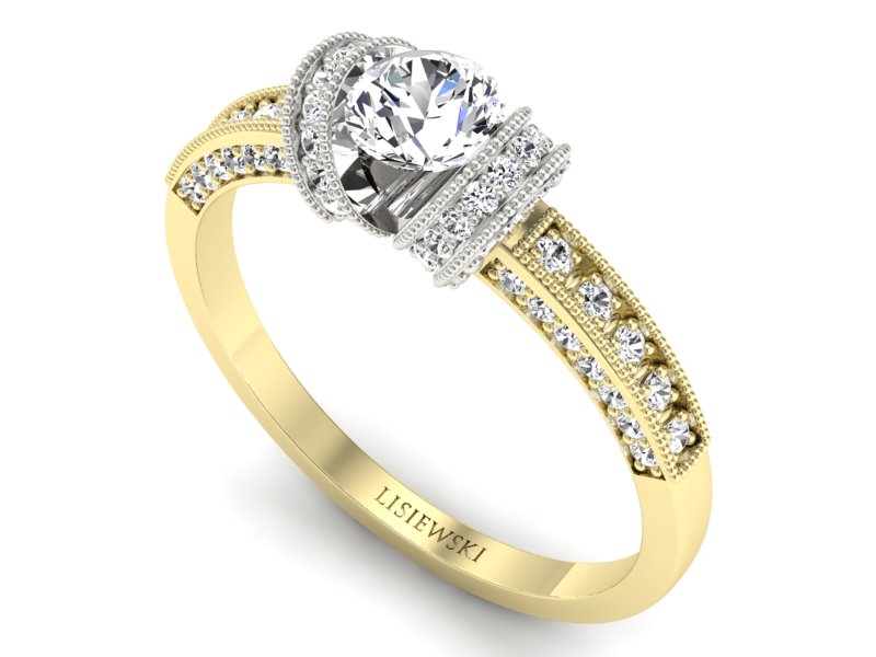 Pierścionek z brylantami białe żółte złoto - p16079zb — zdjęcie 3