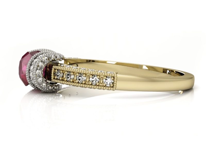 Złoty pierścionek z rubinem i brylantami - p16079zbr — zdjęcie 5