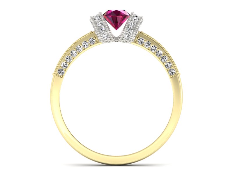 Złoty pierścionek z rubinem i brylantami - p16079zbr — zdjęcie 2