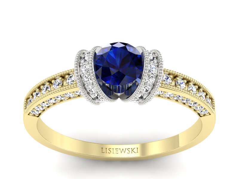 Pierścionek zaręczynowy z szafirem i brylantami - p16079zbsz