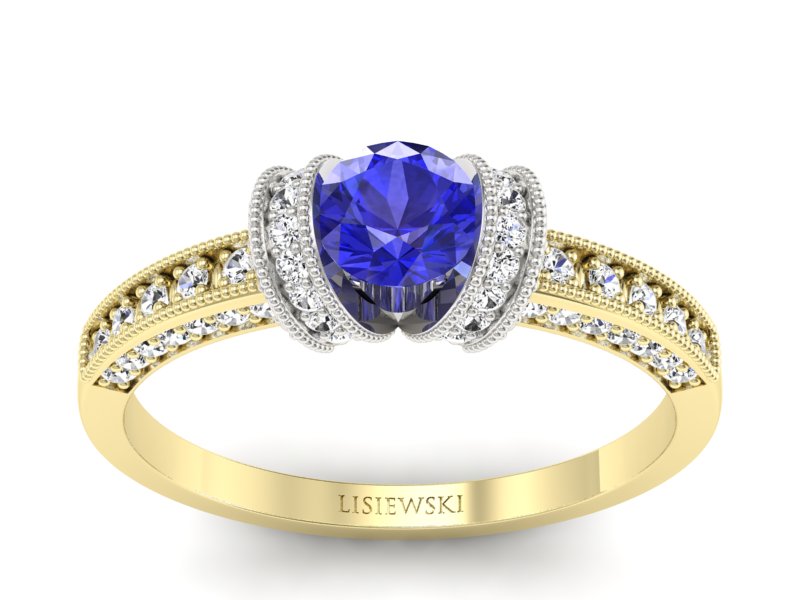 Pierścionek z szafirem i diamentami - p16079zbszc