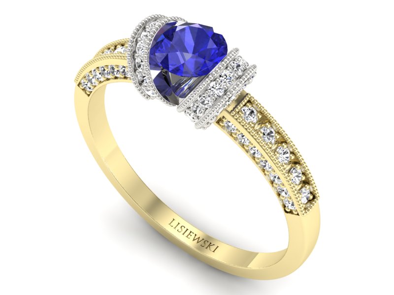 Pierścionek z szafirem i diamentami - p16079zbszc — zdjęcie 3