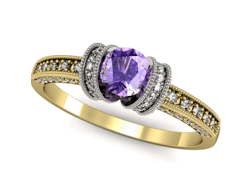 Złoty pierścionek z tanzanitem i brylantami - p16079zbt — zdjęcie 4