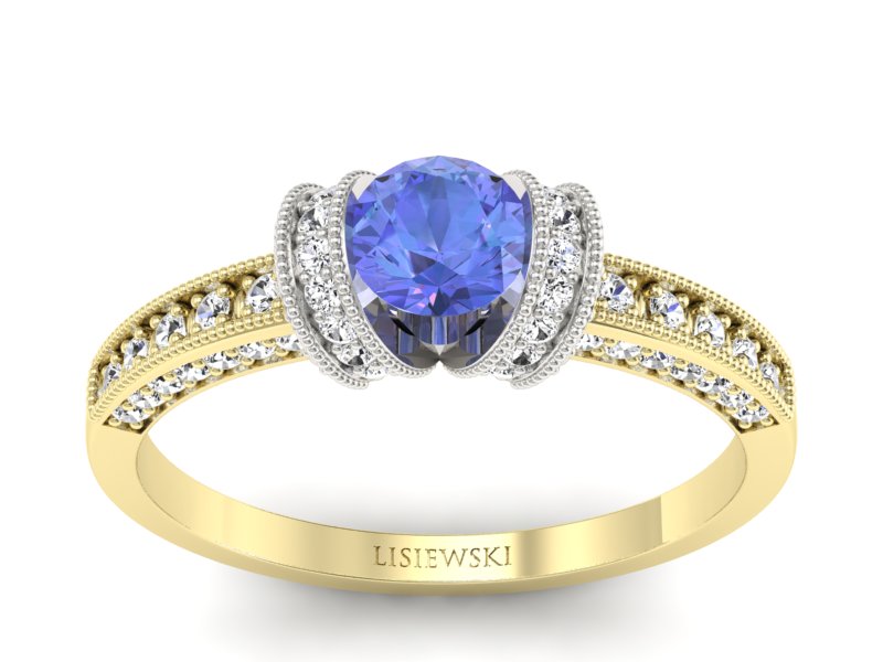Złoty pierścionek z tanzanitem i brylantami - p16079zbt