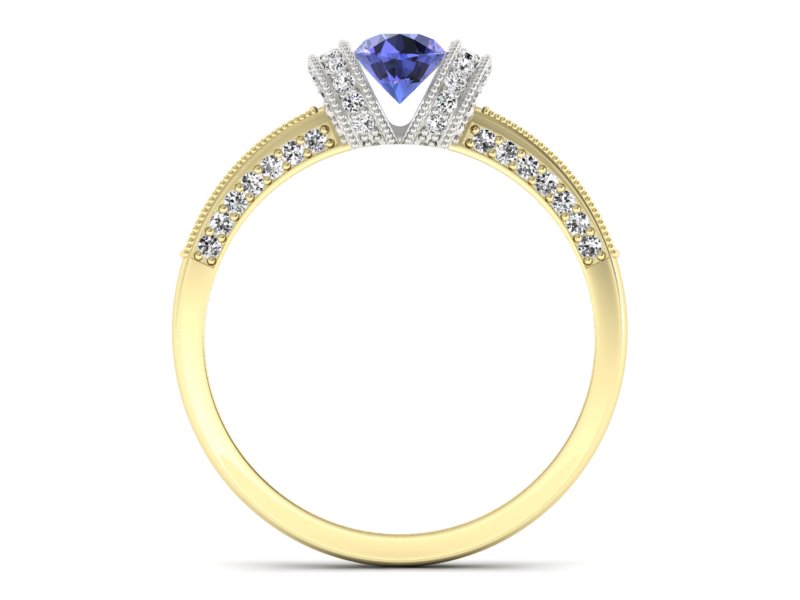Złoty pierścionek z tanzanitem i brylantami - p16079zbt — zdjęcie 2