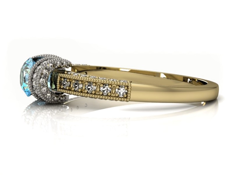 Złoty pierścionek z topazem i brylantami - p16079zbto — zdjęcie 5