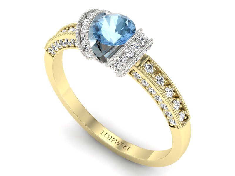 Złoty pierścionek z topazem i brylantami - p16079zbto — zdjęcie 3