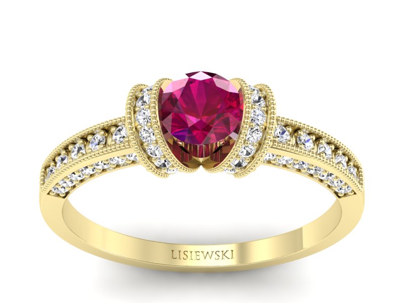 Pierścionek z rubinem i brylantami - p16079zr