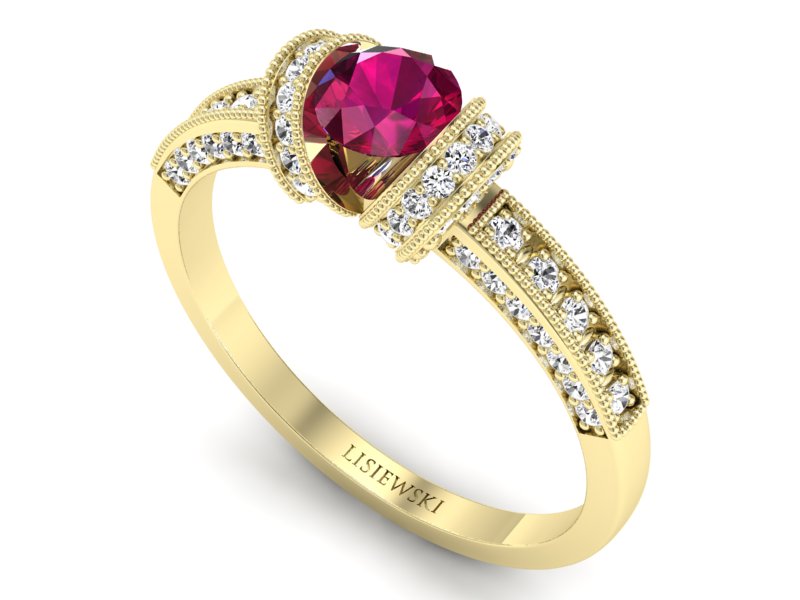 Pierścionek z rubinem i brylantami - p16079zr — zdjęcie 3