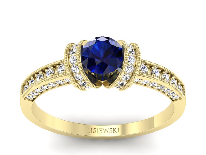 Pierścionek zaręczynowy z szafirem i brylantami - p16079zs