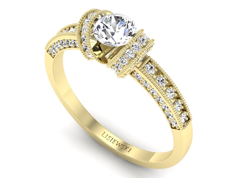 Pierścionek z szafirem i brylantami żółte złoto - p16079zszb — zdjęcie 3