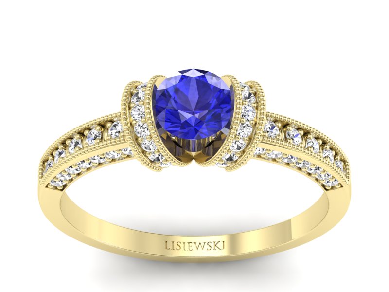 Złoty pierścionek z szafirem i brylantami - p16079zszc