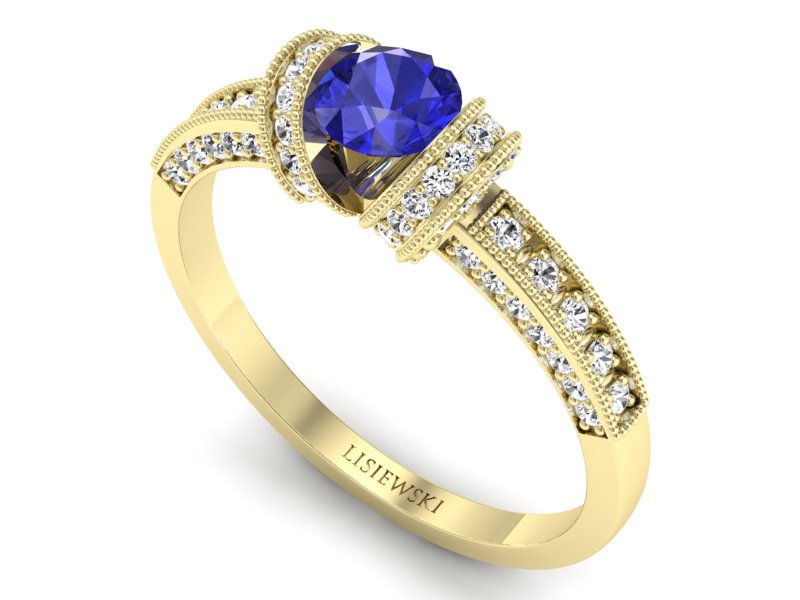 Złoty pierścionek z szafirem i brylantami - p16079zszc — zdjęcie 3