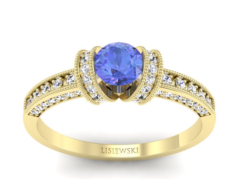 Pierścionek zaręczynowy z tanzanitem i brylantami - p16079zt