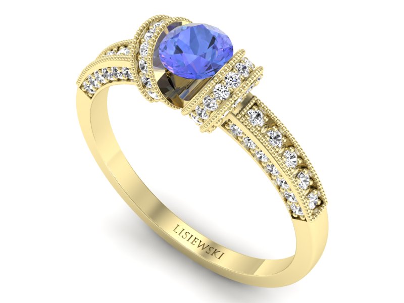 Pierścionek zaręczynowy z tanzanitem i brylantami - p16079zt — zdjęcie 3
