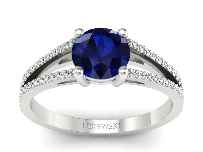 Pierścionek z szafirem i brylantami białe złoto - p16080bsz