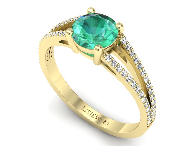 Złoty pierścionek ze szmaragdem i brylantami - p16080zsm — zdjęcie 3