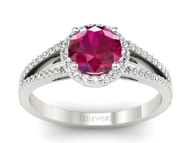 Pierścionek z rubinem i brylantami białe złoto - p16081br