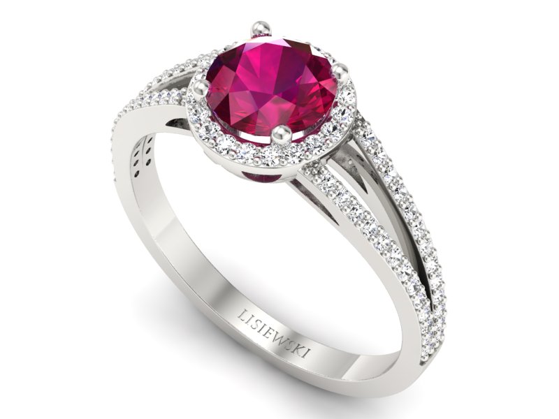 Pierścionek z rubinem i brylantami białe złoto - p16081br — zdjęcie 3