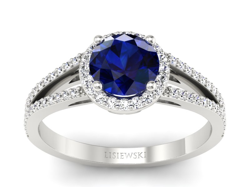 Pierścionek z szafirem i brylantami białe złoto - p16081bsz