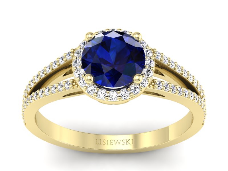 Złoty pierścionek z szafirem i brylantami - p16081zsz