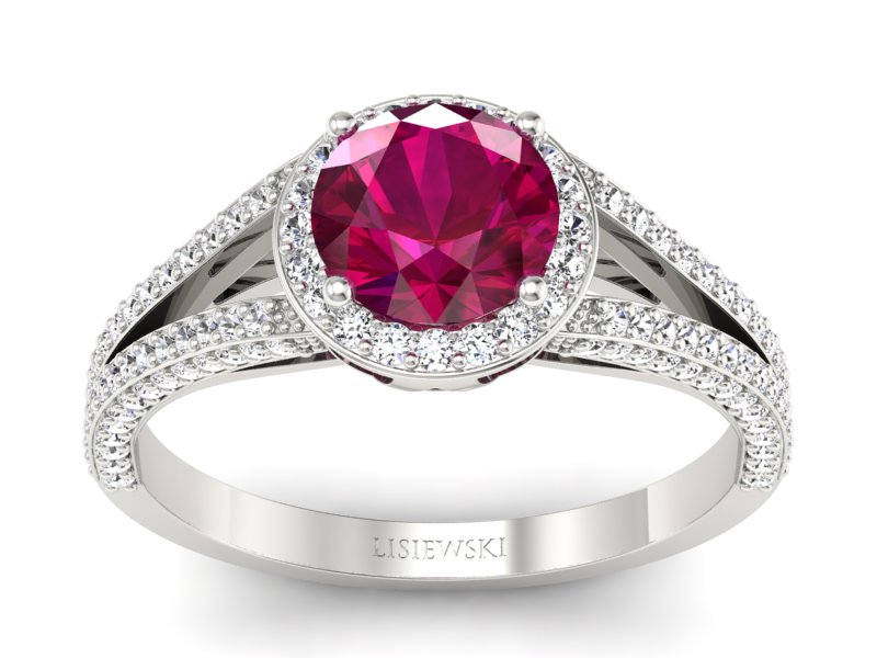 Pierścionek z rubinem i brylantami białe złoto - p16082br