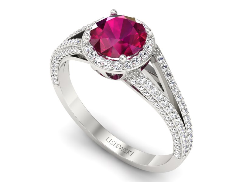 Pierścionek z rubinem i brylantami białe złoto - p16082br — zdjęcie 3