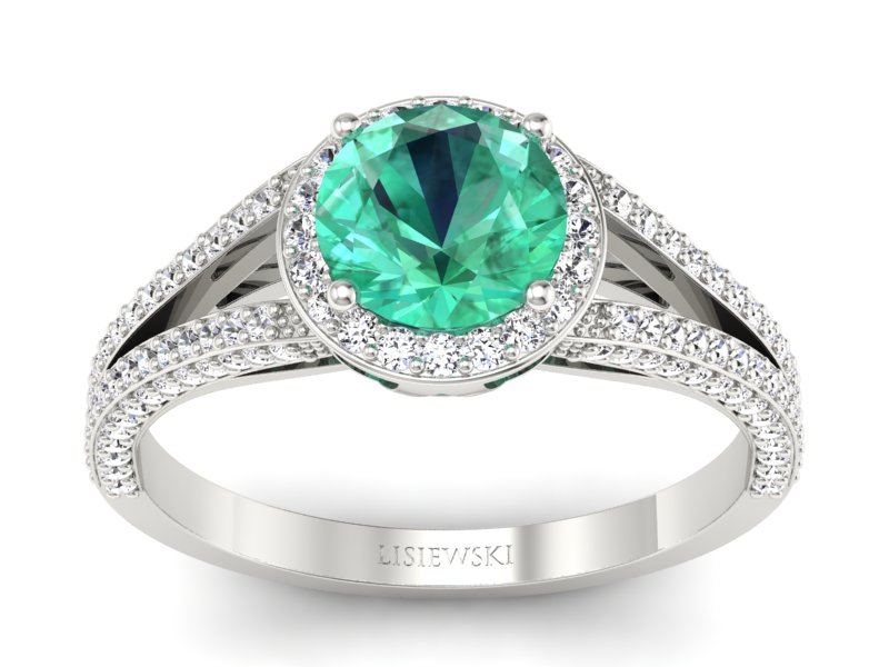 Złoty pierścionek ze szmaragdem i brylantami - p16082bsm