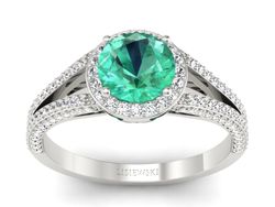 Złoty pierścionek ze szmaragdem i brylantami - p16082bsm