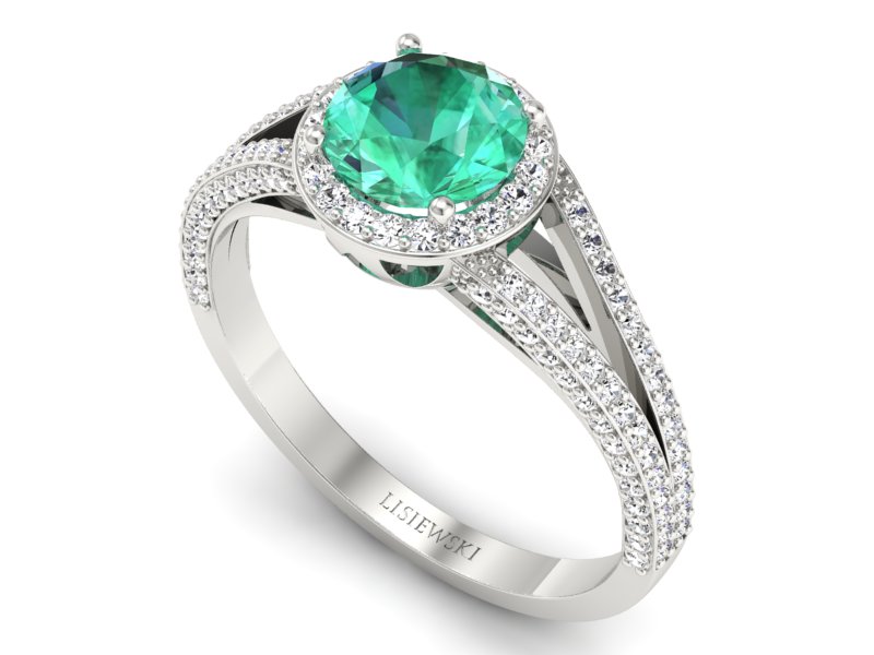 Złoty pierścionek ze szmaragdem i brylantami - p16082bsm — zdjęcie 3