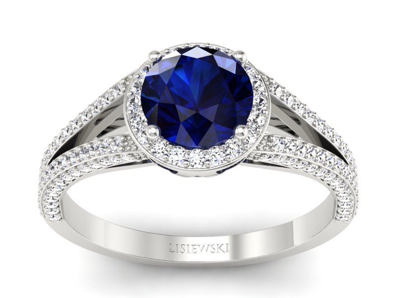 Pierścionek zaręczynowy z szafirem i brylantami - p16082bsz