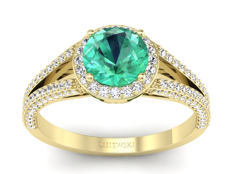 Złoty pierścionek ze szmaragdem i brylantami - p16082zsm