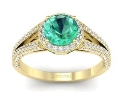 Złoty pierścionek ze szmaragdem i brylantami - p16082zsm