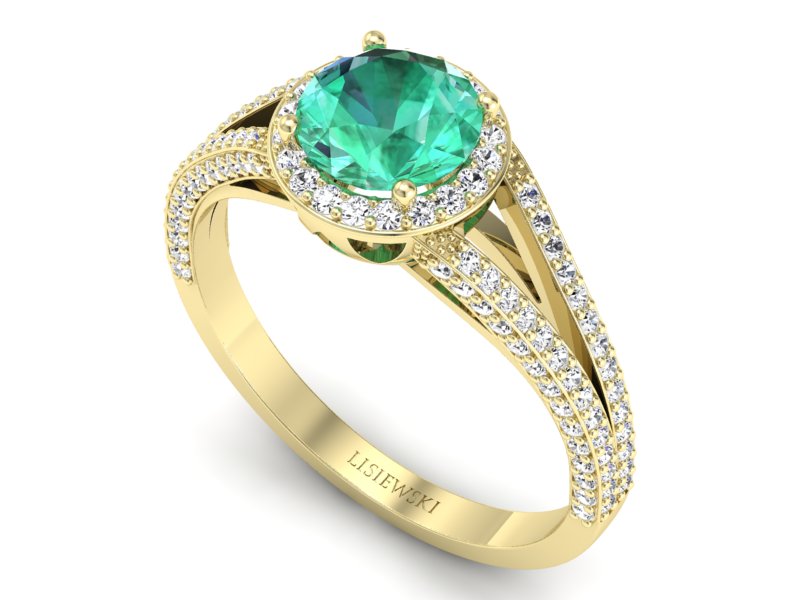 Złoty pierścionek ze szmaragdem i brylantami - p16082zsm — zdjęcie 3