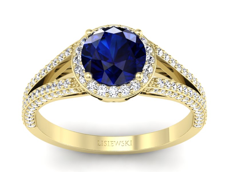 Złoty pierścionek z szafirem i brylantami - p16082zsz