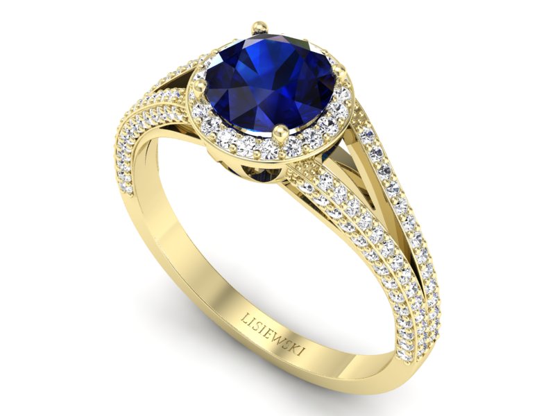 Złoty pierścionek z szafirem i brylantami - p16082zsz — zdjęcie 3