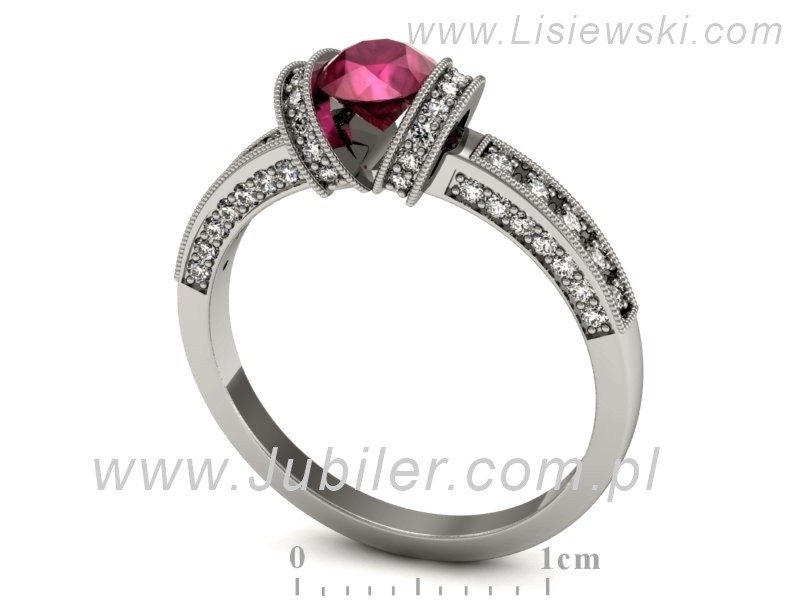 Pierścionek z rubinem i brylantami białe złoto - p16083br — zdjęcie 3