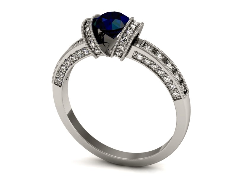 Pierścionek z szafirem i brylantami białe złoto - p16083bsz — zdjęcie 3