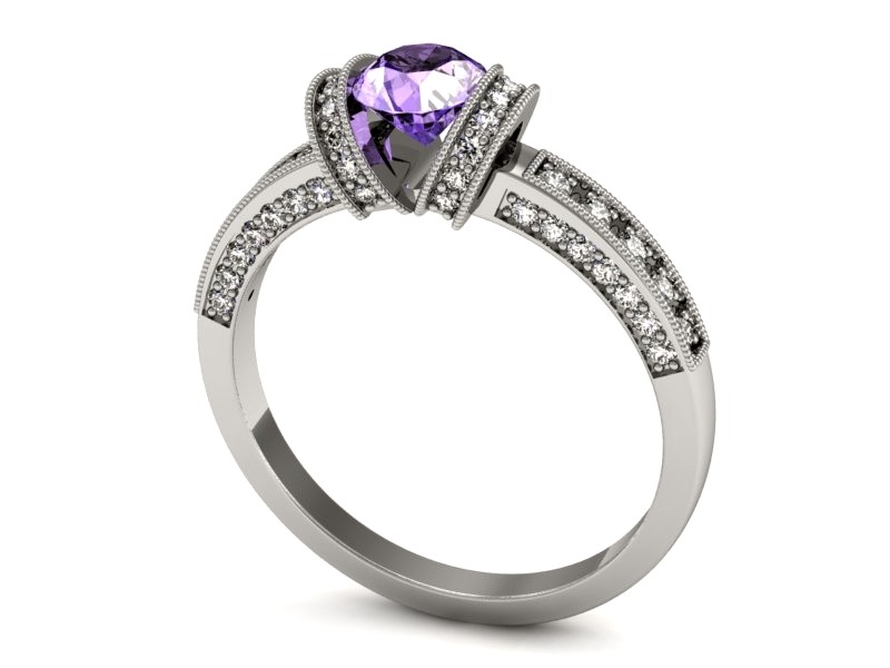 Pierścionek z tanzanitem białe złoto i brylantami - p16083bt — zdjęcie 3