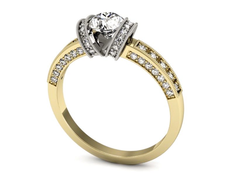 Pierścionek z diamentami żółte i białe złoto - p16083zb — zdjęcie 3